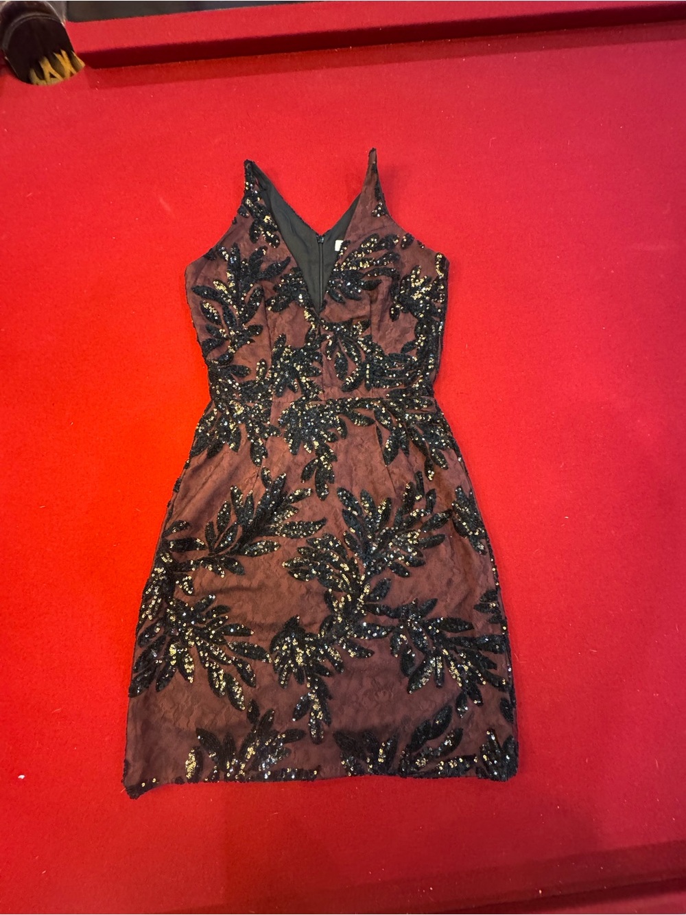Dress the Population Black Sequin Burgundy Mini Dress